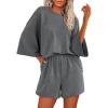 imageBTFBM Women Summer 2 Piece Outfits 2025 Matching Set Casual 34 Sleeve Tops Elastic Waist Shorts Lounge Sets With PocketGrey