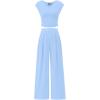 imageBTFBM Womens 2 Piece Outfits 2025 Summer V Neck Cap Sleeve Ruched Top and Wide Leg Pants Rib Knit Lounge Matching SetsLight Blue