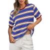 imageBTFBM Womens Summer Tops 2025 Crewneck Short Sleeve Striped T Shirts Casual Loose Lightweight Color Block Basic TeeBlue Wine Red