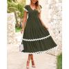 imageBTFBM Spring Summer Dresses for Women 2025 Vacation V Neck Cap Sleeve RIC Rac Loose Flowy Beach Midi Dress with PocketSolid Army Green