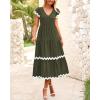 imageBTFBM Spring Summer Dresses for Women 2025 Vacation V Neck Cap Sleeve RIC Rac Loose Flowy Beach Midi Dress with PocketSolid Army Green