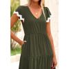 imageBTFBM Spring Summer Dresses for Women 2025 Vacation V Neck Cap Sleeve RIC Rac Loose Flowy Beach Midi Dress with PocketSolid Army Green