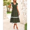imageBTFBM Spring Summer Dresses for Women 2025 Vacation V Neck Cap Sleeve RIC Rac Loose Flowy Beach Midi Dress with PocketSolid Army Green