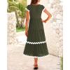 imageBTFBM Spring Summer Dresses for Women 2025 Vacation V Neck Cap Sleeve RIC Rac Loose Flowy Beach Midi Dress with PocketSolid Army Green