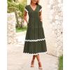 imageBTFBM Spring Summer Dresses for Women 2025 Vacation V Neck Cap Sleeve RIC Rac Loose Flowy Beach Midi Dress with PocketSolid Army Green