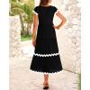 imageBTFBM Spring Summer Dresses for Women 2025 Vacation V Neck Cap Sleeve RIC Rac Loose Flowy Beach Midi Dress with PocketSolid Black