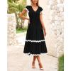 imageBTFBM Spring Summer Dresses for Women 2025 Vacation V Neck Cap Sleeve RIC Rac Loose Flowy Beach Midi Dress with PocketSolid Black