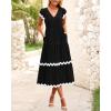 imageBTFBM Spring Summer Dresses for Women 2025 Vacation V Neck Cap Sleeve RIC Rac Loose Flowy Beach Midi Dress with PocketSolid Black