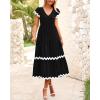 imageBTFBM Spring Summer Dresses for Women 2025 Vacation V Neck Cap Sleeve RIC Rac Loose Flowy Beach Midi Dress with PocketSolid Black