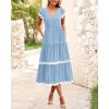 imageBTFBM Spring Summer Dresses for Women 2025 Vacation V Neck Cap Sleeve RIC Rac Loose Flowy Beach Midi Dress with PocketSolid Light Blue