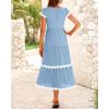 imageBTFBM Spring Summer Dresses for Women 2025 Vacation V Neck Cap Sleeve RIC Rac Loose Flowy Beach Midi Dress with PocketSolid Light Blue