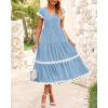 imageBTFBM Spring Summer Dresses for Women 2025 Vacation V Neck Cap Sleeve RIC Rac Loose Flowy Beach Midi Dress with PocketSolid Light Blue
