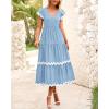 imageBTFBM Spring Summer Dresses for Women 2025 Vacation V Neck Cap Sleeve RIC Rac Loose Flowy Beach Midi Dress with PocketSolid Light Blue