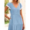 imageBTFBM Spring Summer Dresses for Women 2025 Vacation V Neck Cap Sleeve RIC Rac Loose Flowy Beach Midi Dress with PocketSolid Light Blue