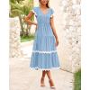 imageBTFBM Spring Summer Dresses for Women 2025 Vacation V Neck Cap Sleeve RIC Rac Loose Flowy Beach Midi Dress with PocketSolid Light Blue