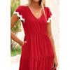 imageBTFBM Spring Summer Dresses for Women 2025 Vacation V Neck Cap Sleeve RIC Rac Loose Flowy Beach Midi Dress with PocketSolid Red