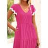 imageBTFBM Spring Summer Dresses for Women 2025 Vacation V Neck Cap Sleeve RIC Rac Loose Flowy Beach Midi Dress with PocketSolid Rose Red