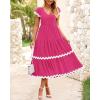 imageBTFBM Spring Summer Dresses for Women 2025 Vacation V Neck Cap Sleeve RIC Rac Loose Flowy Beach Midi Dress with PocketSolid Rose Red