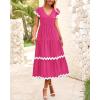 imageBTFBM Spring Summer Dresses for Women 2025 Vacation V Neck Cap Sleeve RIC Rac Loose Flowy Beach Midi Dress with PocketSolid Rose Red