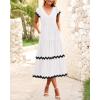 imageBTFBM Spring Summer Dresses for Women 2025 Vacation V Neck Cap Sleeve RIC Rac Loose Flowy Beach Midi Dress with PocketSolid White