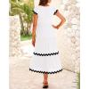 imageBTFBM Spring Summer Dresses for Women 2025 Vacation V Neck Cap Sleeve RIC Rac Loose Flowy Beach Midi Dress with PocketSolid White