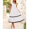 imageBTFBM Spring Summer Dresses for Women 2025 Vacation V Neck Cap Sleeve RIC Rac Loose Flowy Beach Midi Dress with PocketSolid White