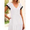 imageBTFBM Spring Summer Dresses for Women 2025 Vacation V Neck Cap Sleeve RIC Rac Loose Flowy Beach Midi Dress with PocketSolid White