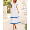 imageBTFBM Spring Summer Dresses for Women 2025 Vacation V Neck Cap Sleeve RIC Rac Loose Flowy Beach Midi Dress with PocketSolid White Blue