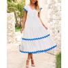 imageBTFBM Spring Summer Dresses for Women 2025 Vacation V Neck Cap Sleeve RIC Rac Loose Flowy Beach Midi Dress with PocketSolid White Blue