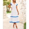 imageBTFBM Spring Summer Dresses for Women 2025 Vacation V Neck Cap Sleeve RIC Rac Loose Flowy Beach Midi Dress with PocketSolid White Blue