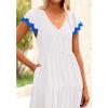 imageBTFBM Spring Summer Dresses for Women 2025 Vacation V Neck Cap Sleeve RIC Rac Loose Flowy Beach Midi Dress with PocketSolid White Blue