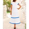 imageBTFBM Spring Summer Dresses for Women 2025 Vacation V Neck Cap Sleeve RIC Rac Loose Flowy Beach Midi Dress with PocketSolid White Blue