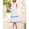 imageBTFBM Spring Summer Dresses for Women 2025 Vacation V Neck Cap Sleeve RIC Rac Loose Flowy Beach Midi Dress with PocketSolid White Blue