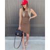 imageBTFBM Women 2025 Summer Sleeveless Tank Dresses Crew Neck Slim Fit Short Casual Ruched Bodycon Party Club Mini DressLight Brown