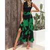 imageBTFBM Women Casual Sleeveless Summer Dresses 2025 Spring Crewneck Patchwork Boho Floral Ruffle Cocktail Party Midi DressBig Floral Green