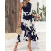 imageBTFBM Women Casual Sleeveless Summer Dresses 2025 Spring Crewneck Patchwork Boho Floral Ruffle Cocktail Party Midi DressBig Floral White Navy