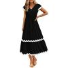imageBTFBM Spring Summer Dresses for Women 2025 Vacation V Neck Cap Sleeve RIC Rac Loose Flowy Beach Midi Dress with PocketSolid Black