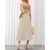 imageBTFBM Women 2025 Summer Spaghetti Strap Dress Sleeveless V Neck Cutout Slit Casual Beach Party Maxi Dresses with PocketsSolid Apricot