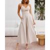 imageBTFBM Women 2025 Summer Spaghetti Strap Dress Sleeveless V Neck Cutout Slit Casual Beach Party Maxi Dresses with PocketsSolid Apricot