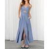 imageBTFBM Women 2025 Summer Spaghetti Strap Dress Sleeveless V Neck Cutout Slit Casual Beach Party Maxi Dresses with PocketsSolid Grey Blue