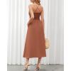 imageBTFBM Women 2025 Summer Spaghetti Strap Dress Sleeveless V Neck Cutout Slit Casual Beach Party Maxi Dresses with PocketsSolid Light Brown