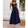 imageBTFBM Women 2025 Summer Spaghetti Strap Dress Sleeveless V Neck Cutout Slit Casual Beach Party Maxi Dresses with PocketsSolid Navy