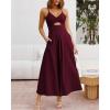imageBTFBM Women 2025 Summer Spaghetti Strap Dress Sleeveless V Neck Cutout Slit Casual Beach Party Maxi Dresses with PocketsSolid Wine Red