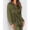 imageBTFBM Women Long Sleeve Satin Dress 2025 Summer Fall Lapel V Neck Button Down Belted Elegant Ruched Maxi Shirt DressesSolid Army Green