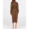 imageBTFBM Women Long Sleeve Satin Dress 2025 Summer Fall Lapel V Neck Button Down Belted Elegant Ruched Maxi Shirt DressesSolid Dark Brown