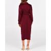 imageBTFBM Women Long Sleeve Satin Dress 2025 Summer Fall Lapel V Neck Button Down Belted Elegant Ruched Maxi Shirt DressesSolid Dark Wine Red