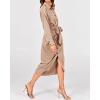 imageBTFBM Women Long Sleeve Satin Dress 2025 Summer Fall Lapel V Neck Button Down Belted Elegant Ruched Maxi Shirt DressesSolid Light Khaki