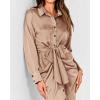 imageBTFBM Women Long Sleeve Satin Dress 2025 Summer Fall Lapel V Neck Button Down Belted Elegant Ruched Maxi Shirt DressesSolid Light Khaki