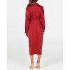 imageBTFBM Women Long Sleeve Satin Dress 2025 Summer Fall Lapel V Neck Button Down Belted Elegant Ruched Maxi Shirt DressesSolid Red