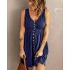 imageBTFBM Women Sleeveless Summer Dress 2025 Crewneck Ribbed Knit Ruffle Swing Button Down Beach Sun Mini Tank Short DressesButtons Navy
